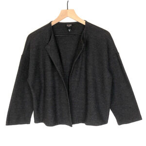 EILEEN FISHER 100% Wool Cardigan Women's Sz PS Petite Charcoal Magnet 3/4 Sleeve